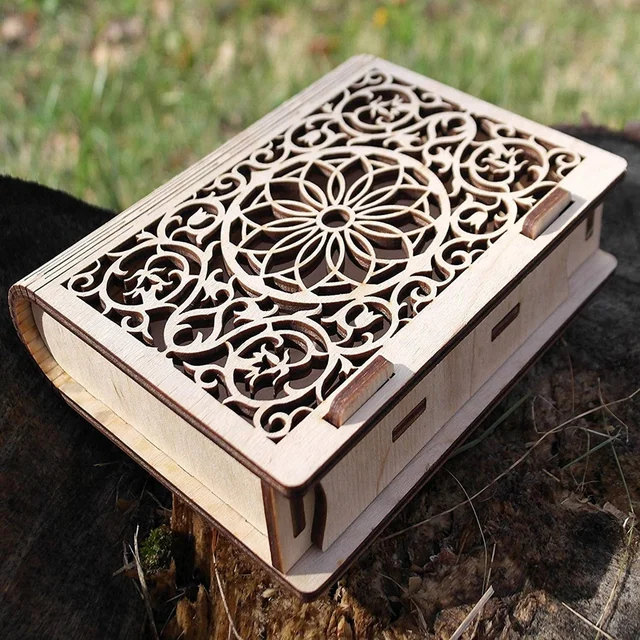 wooden jewelry box decorative cassette carved bookcase secret