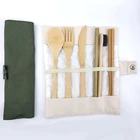 Customized bamboo cutlery set with metal straws