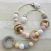 hand made baby pacifier clip with crochet wooden beads