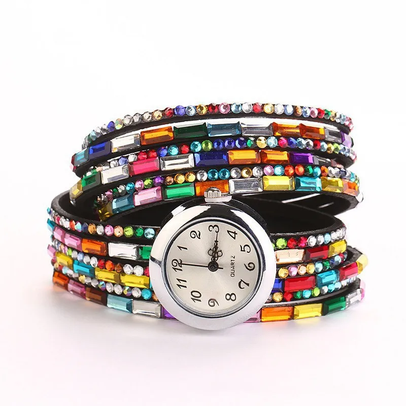 ONLY For Opensky luxury colorful rhinestone wrap women dress watches ladies fashion bracelet wristwatch relojes to UK WW010