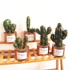 Mini Artificial Plants Plastic Green Grass Cactus with Special Golden Can Pot Design Home decoration