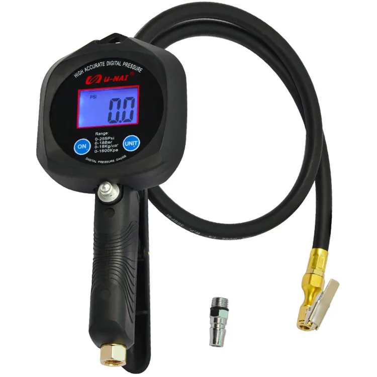 2019 durable use new style high precision 255 psi digital tire pressure gauge with rubber air hose for car motorcycle truck bike