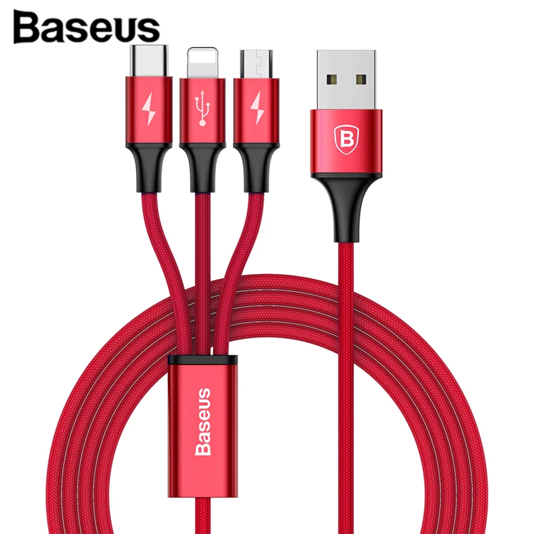 Baseus Fast 3A Charging Cable 3 in 1 Type-C Micro USB Cable for Android Phone, Red/black/blue
Baseus Fast 3A Charging Cable 3 in 1 Type-C Micro USB Cable for Android Phone, Red/black/blue