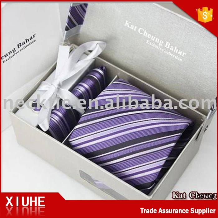 2018 best quality classic striprd silk tie box gift set