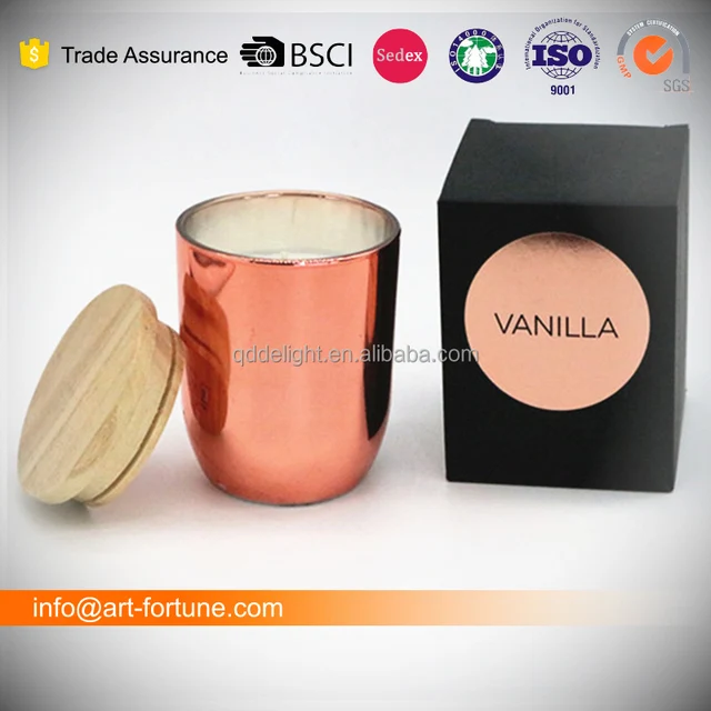 paraffin wax copper glass jar candle with wooden lid in gift box