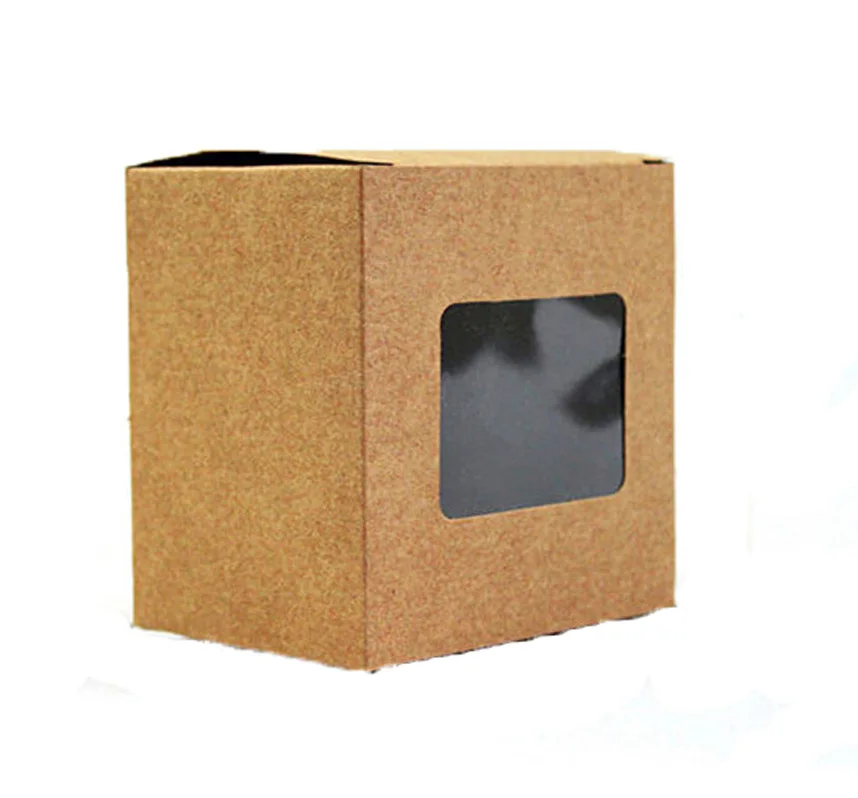 cheap small brown kraft folding paper gift box with window