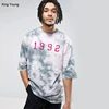 KY new custom embroidery logo men 100%cotton half sleeve dropped shoulders oversized fit t shirts In tie dye