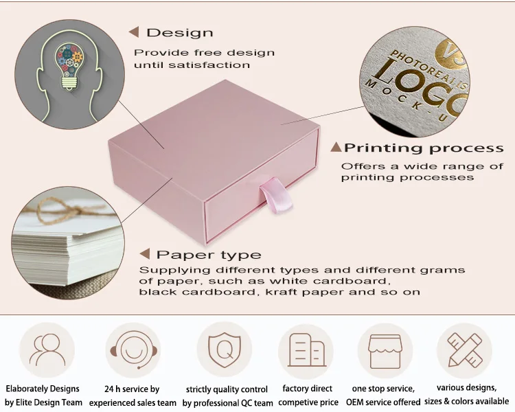 oem custom drawer box packing pink paper gift box