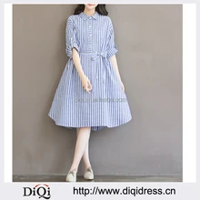 New Arrival 2016 Fashion Striped Long Sleeve Comfortable Cotton Linen Loose Casual Shirt Dress Plus Size Women Dresses
