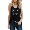 2019 Women Summer Cute Cat Print Tank Tops Blouse Ladies Pure Color Sleeveless Vest T-Shirt