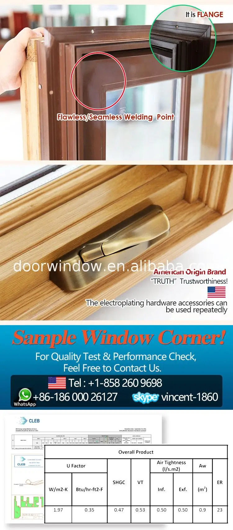 Factory wholesale aluminum american crank casement window aluminium wood windows grain