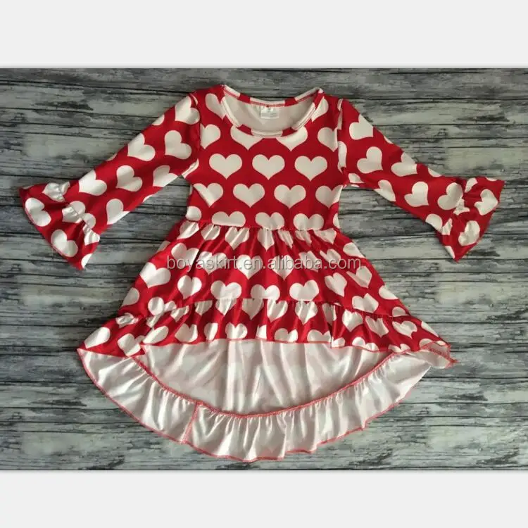 Baby girls new hi-low ruffles frocks top spring hearts fashion Valentine Dress For Girls