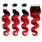 Finest Remy Ombre Cambodian Hair Body Wave 2 Tone Ombre Bundles with Closure 1B/39 Red Closure with 3 Bundles