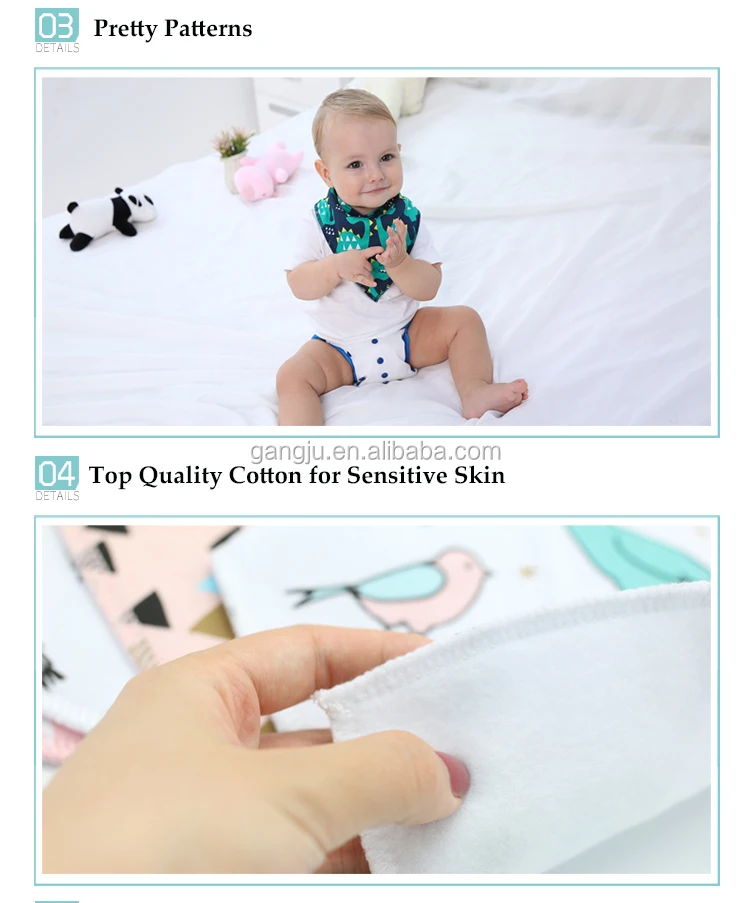 Elinfant Amazon hot selling custom color 100% cotton with 2 button snaps knitted baby bandana drool bibs