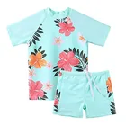 Girls Rash Guard Short Sleeve Two Piece Swimsuits for Girls Swimwear Kids Surfing Suit