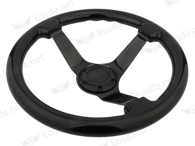 350mm Wood Steering Wheel Black Spoke Black3