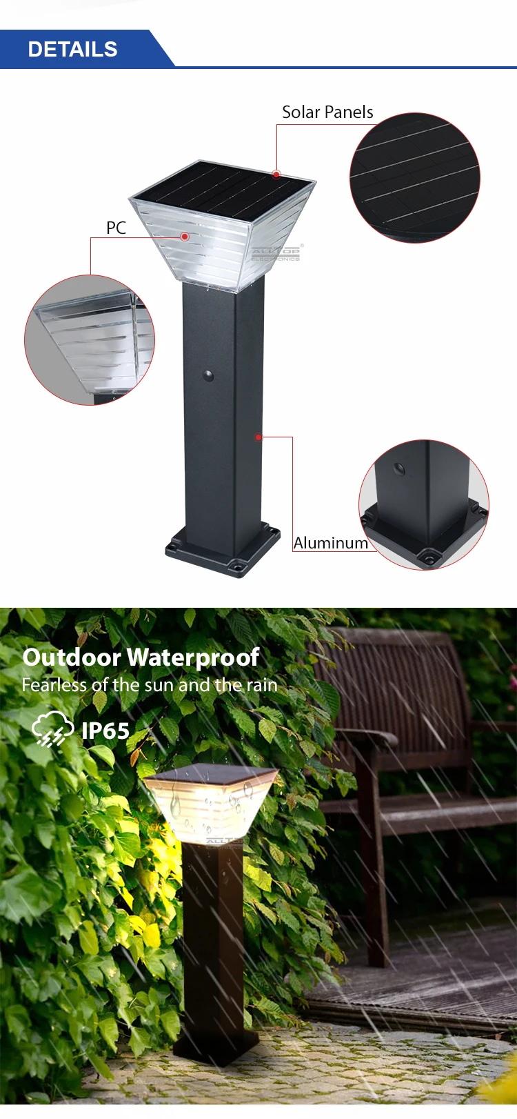 ALLTOP High guality energy saving solar charging ip65 outdoor 5w led street solar garden light