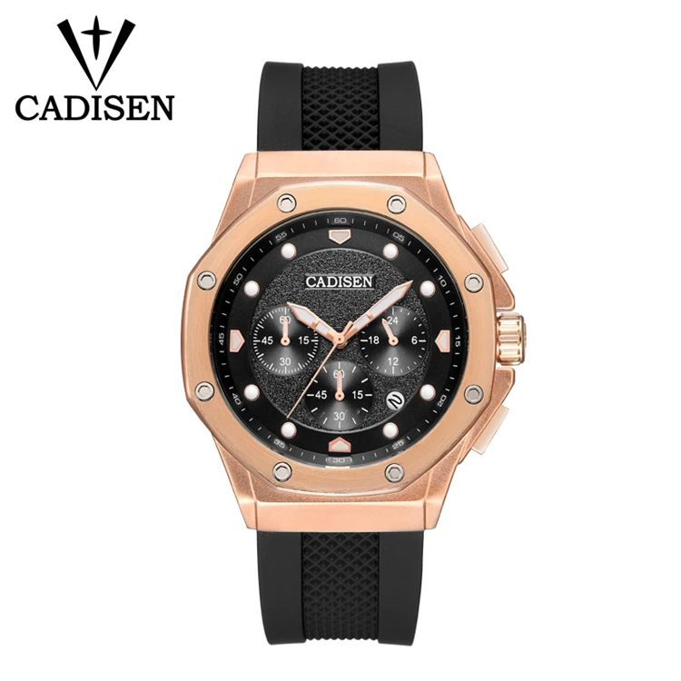 

CADISEN Mens Watch Sport Chronograph Silicone Strap Quartz Army Military Watches Clock Men Brand Luxury Male Relogio Masculino
