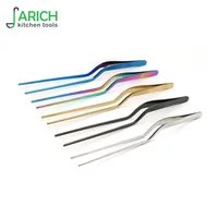 

(JYKTT-A151) Stock Stainless Steel Colorful Chef Tweezer 6" and 8" Chef's Offset Tweezer for plating with customized laser logo