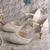 Women's Round Toe Buckle Cone Heel Lace Shoes Bridal