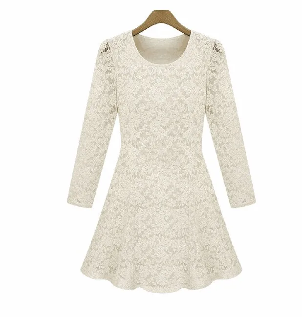 New 2014 women casual winter dress autumn fashion long sleeve lace floral bodycon party dresses white black vestido de renda K17