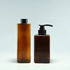 500ml PET/PETG plastic square amber bottle with black lotion pump cap, durable square shampoo bottle for body use