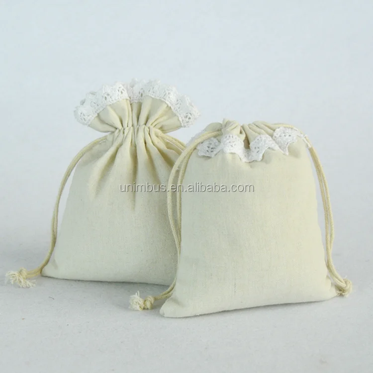 unique design cotton drawstring jewelry pouch gift bag with lace