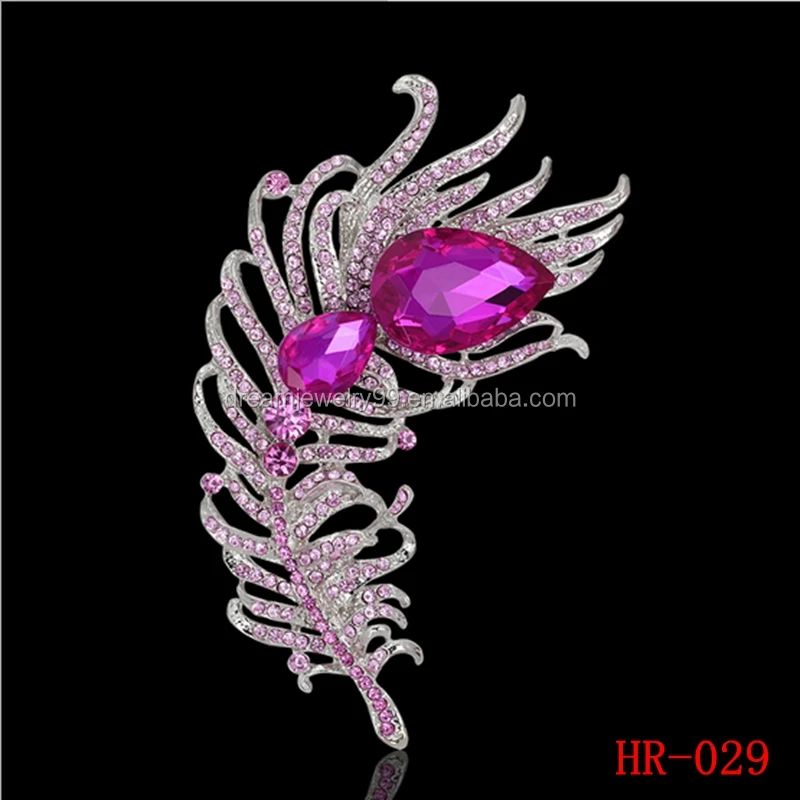 High-end fashion accessories multicolor peacock feather brooch pins crystal stunning brooches pins jewelry
