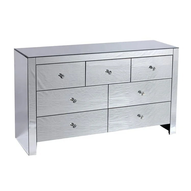 Mirrored Furniture Mdf Frame Glass Mirrored Chest 7 Drawers For
