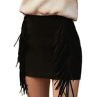 Side Tassel Black Sexy Suede Ladies Clothing Women Short Wrap Skirt