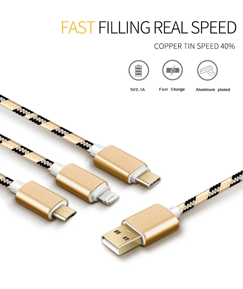 USB Cable 3 in1 usb cable for iphone android type c - ANKUX.COM