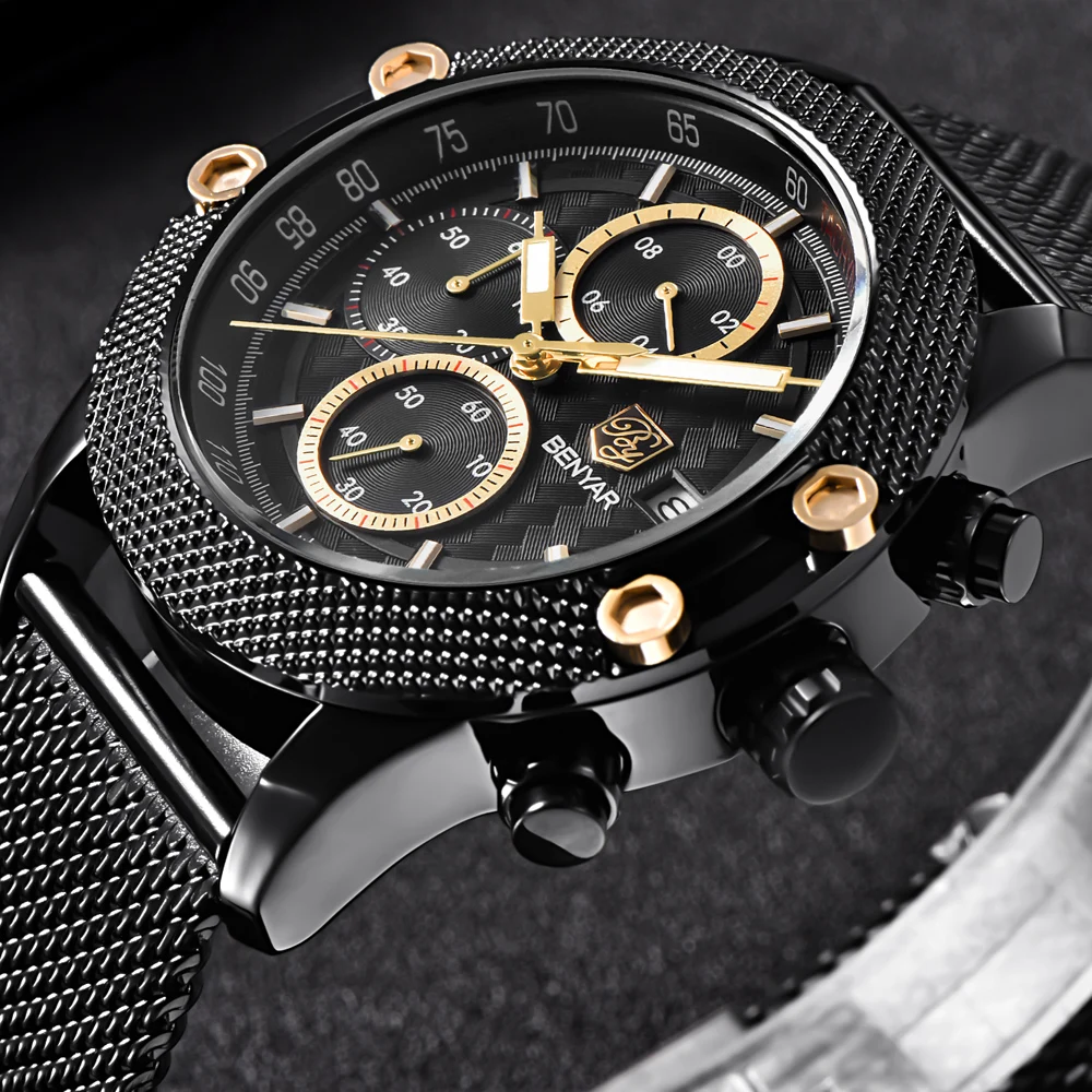 BENYAR Sport Chronograph Fashion Watches Men Mesh & Rubber Band Waterproof Luxury Brand Quartz Watch
BENYAR Sport Chronograph Fashion Watches Men Mesh & Rubber Band Waterproof Luxury Brand Quartz Watch