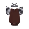 Amazon hot-style Fly Stripe sleeve Tan Baby Girls Jumpsuit With Matching Black And White Headbands Kids Clothes