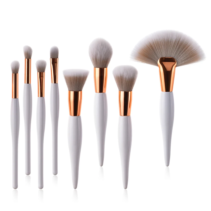 Private mold small order print logo 8piece white rose gold wood handle nylon hair makeup stout brush set
Private mold small order print logo 8piece white rose gold wood handle nylon hair makeup stout brush set
