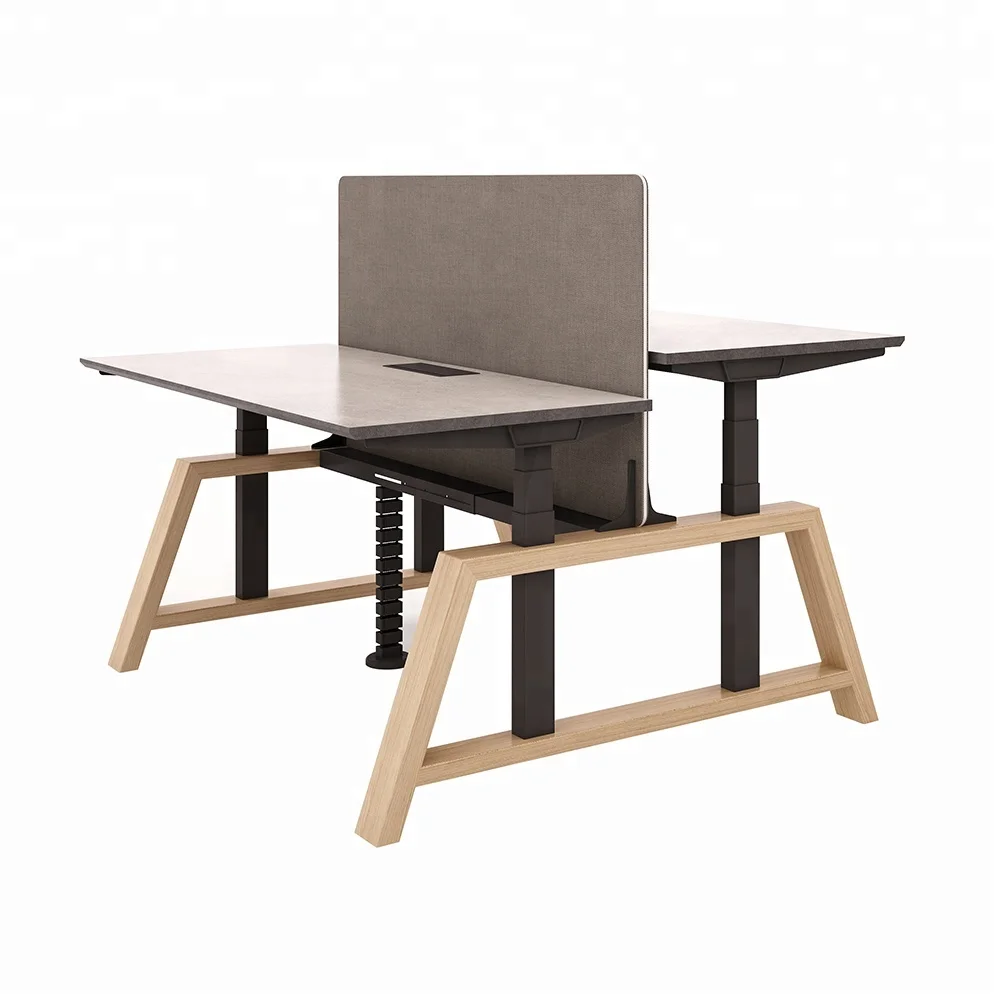 Face To Face Oak Standing Desk Automatic Computer Desk Workstation