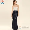 latest wholesale fashion effervescent evening fishtail navy blue sequin maxi skirt