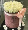 Custom luxury round suede flower box luxury velvet fabric rose gift box with ribbon