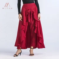 

Women Ruffle Split High Waist Maxi Long Palazzo Overlay Pants Skirt
