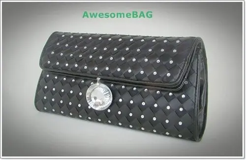 S3928 Black Lousie Basket Woven Folded Handbag