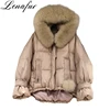 Winter Korean Style Lady Short Thicker Warmer White Duck Down Padded Jacket Women Real Fox Fur Puffy Hooded Down Jackets Coat