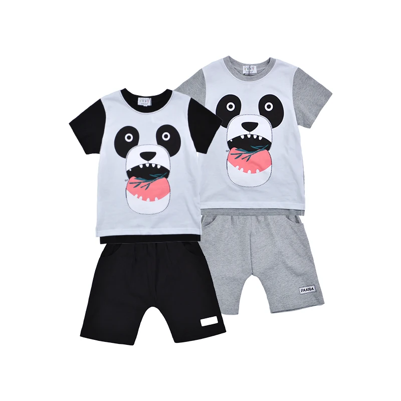 Wholesale top quality 100% cotton children wear panda summer kids garments, Black or grey
Wholesale top quality 100% cotton children wear panda summer kids garments, Black or grey