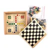 education game chess chinese checkers tic tac toe ludo mill backgammon board 5 in 1 wooden board game set
