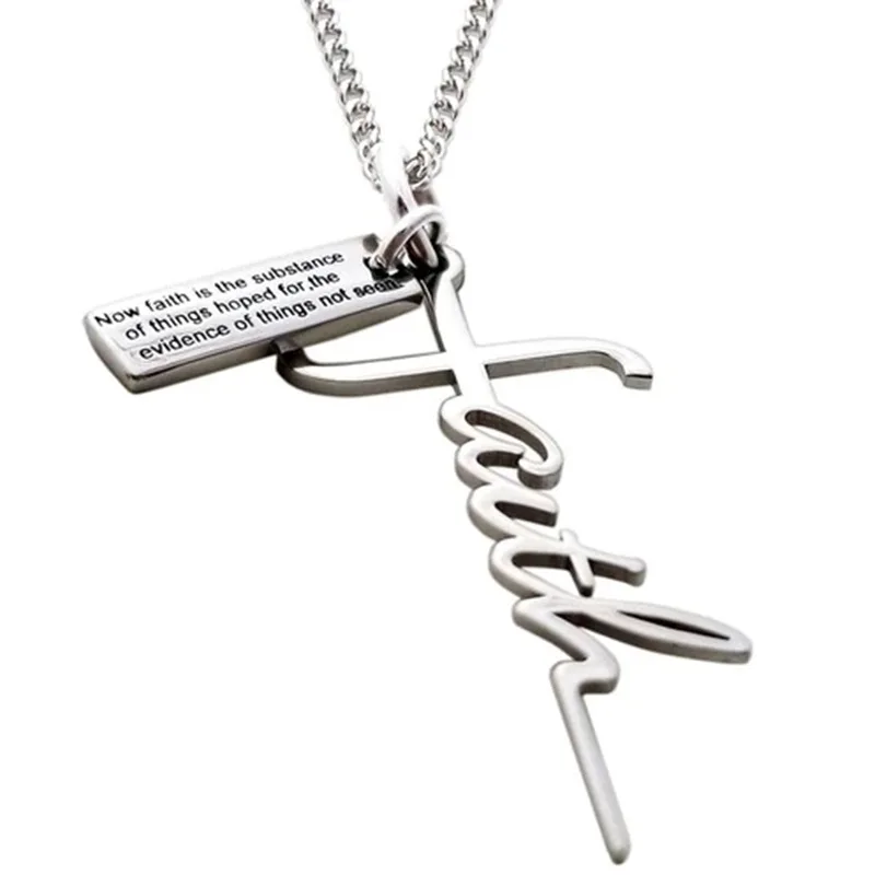 Stainless steel faith cross necklace Hebrews 11:1 scripture pendant religious necklace custom 18k real gold necklace jewelry