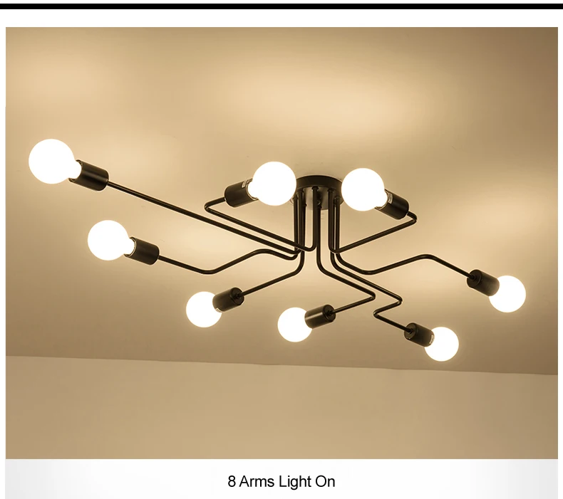 2020 Vintage Ceiling Lights Iron Black Ceiling Lamps Multiple Rod LED