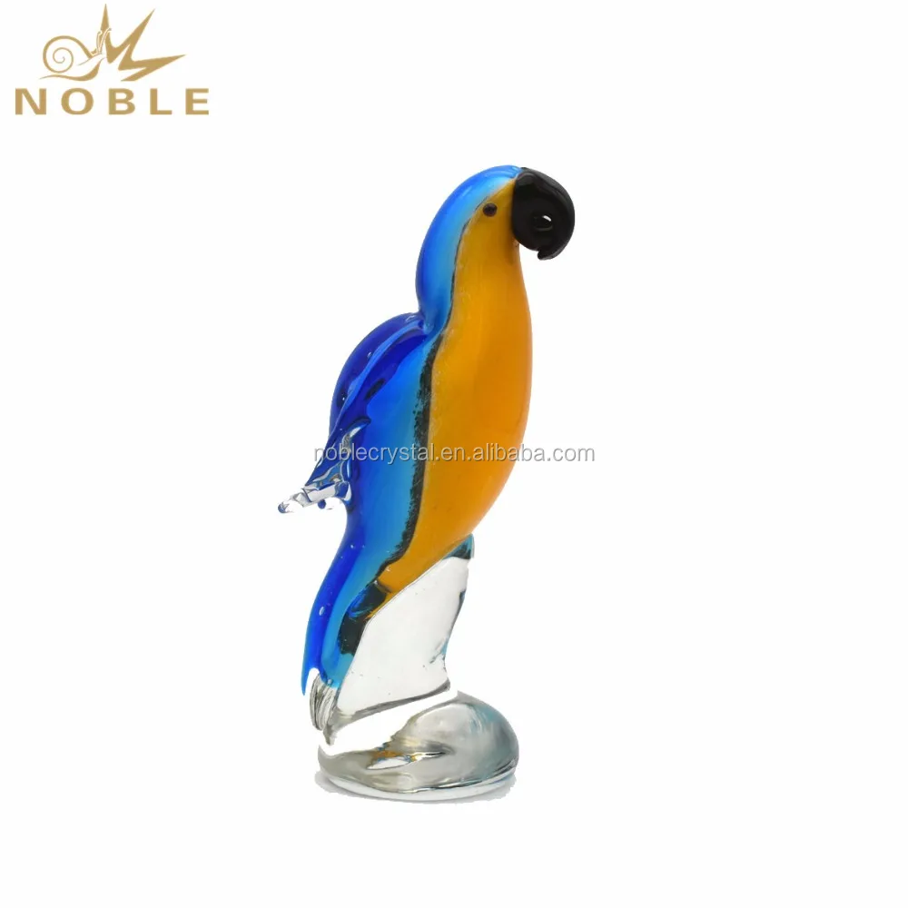 Noble Exquisite Ara ararauna Hand Blown Parrot Glass Figurine Craft