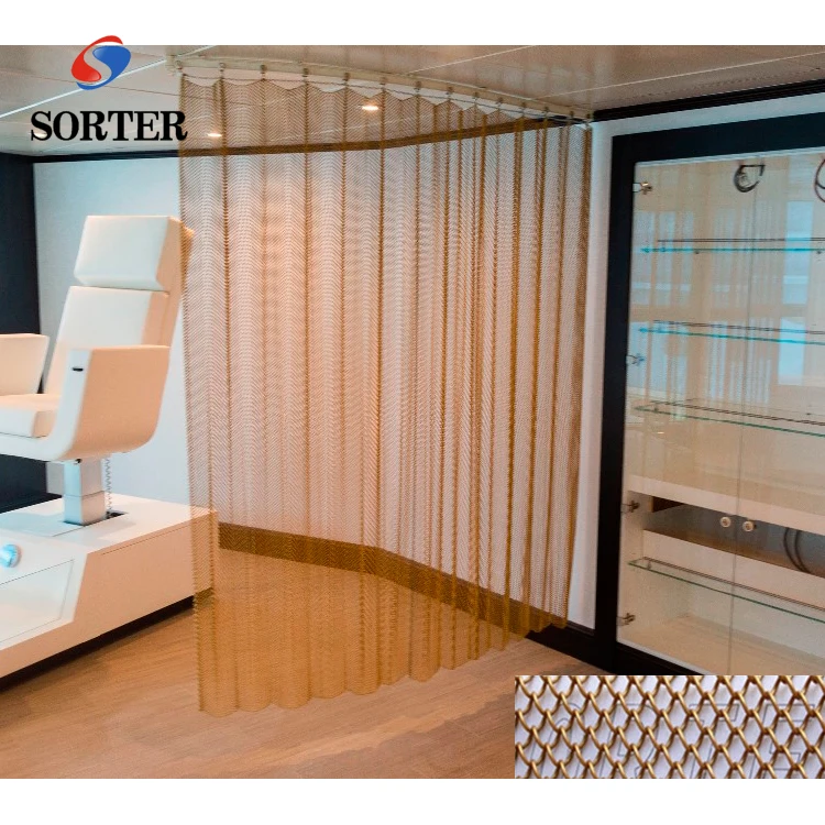 5 Star Hotel Decor Flexible Metal Mesh Screen Curtains Metal Coil