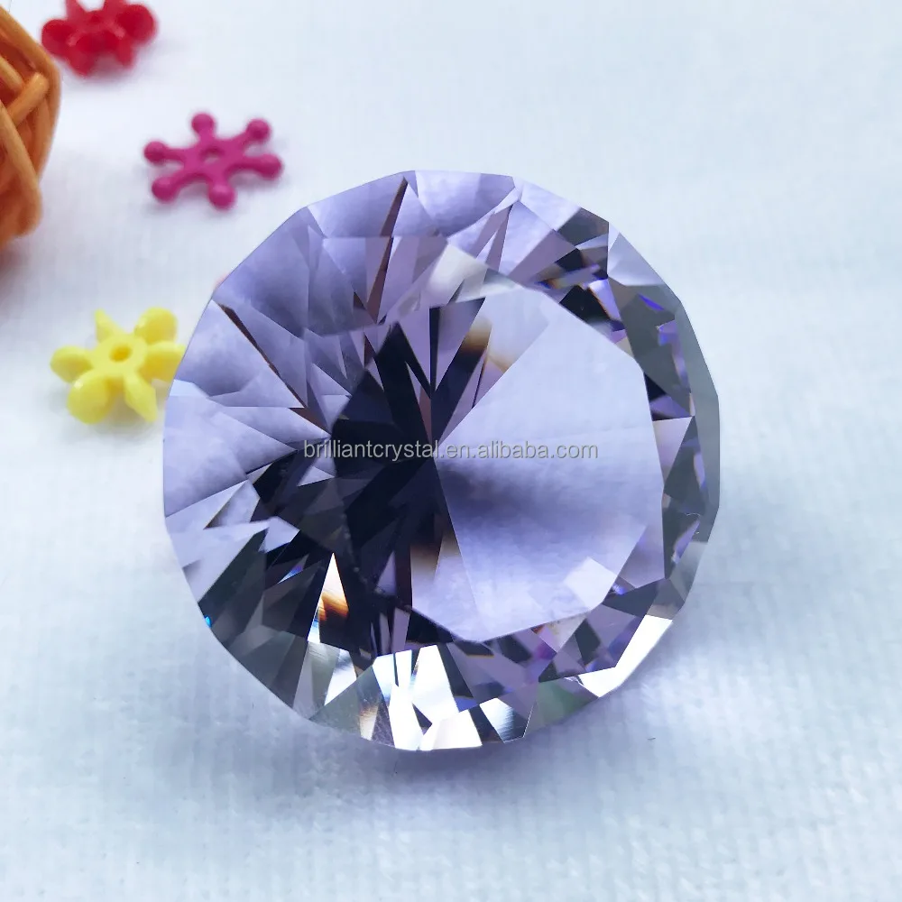 wholesale 80mm crystal glass paperweight purple diamond gem