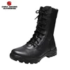 Military Army Molding Construction Black Full Leather Shoes with Side Zipper Battle Boots