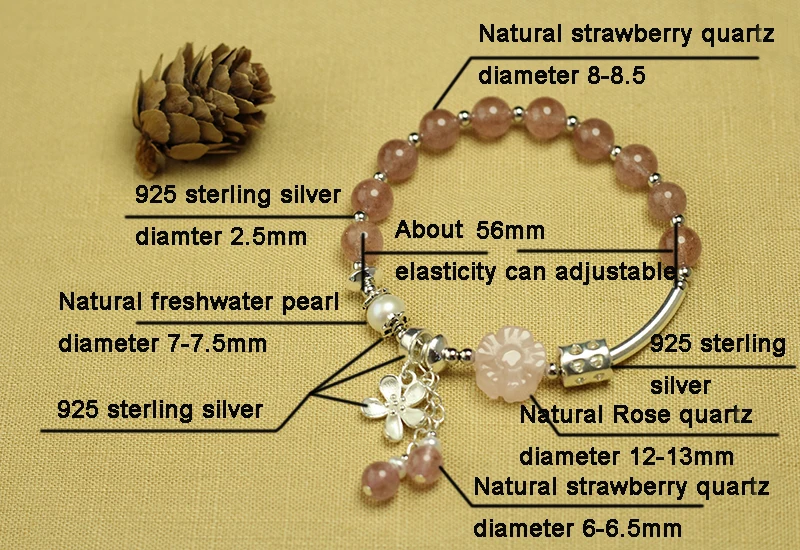 Sinya strawberry quartz rose quartz pearl bracelet in 925 sterling silver for girls women lover (22)
