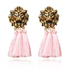 New design zinc alloy gold lion head pink red yellow wine red puuple blue long tassel earrings for women ladies valentine's gift